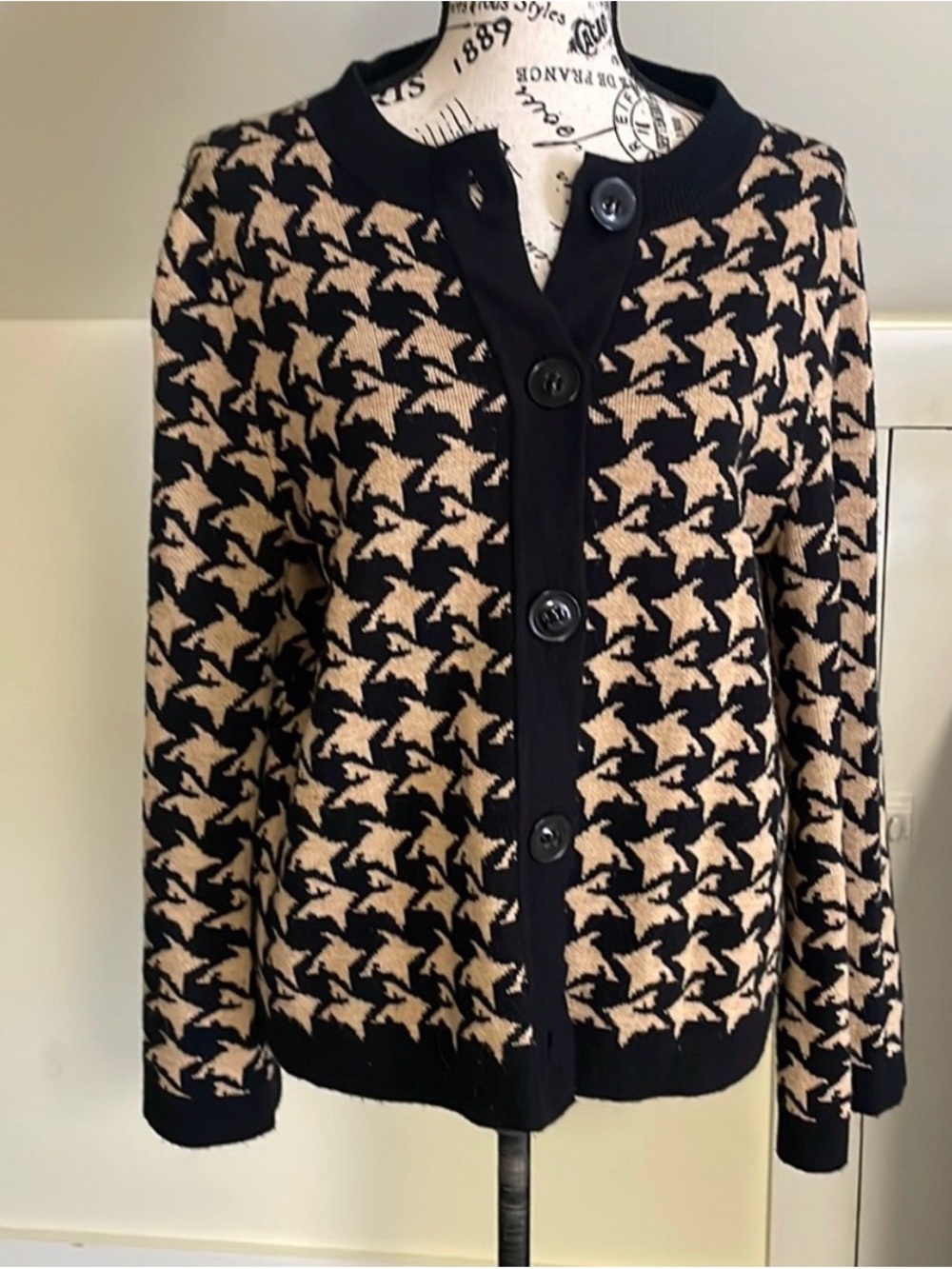 Women's Houndstooth Button-Up Sweater Hampshire Studio Cardigan Fall Winter